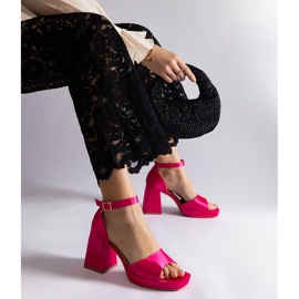 Pink satin women's sandals with a massive heel 1