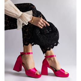 Pink satin women's sandals with a massive heel 2