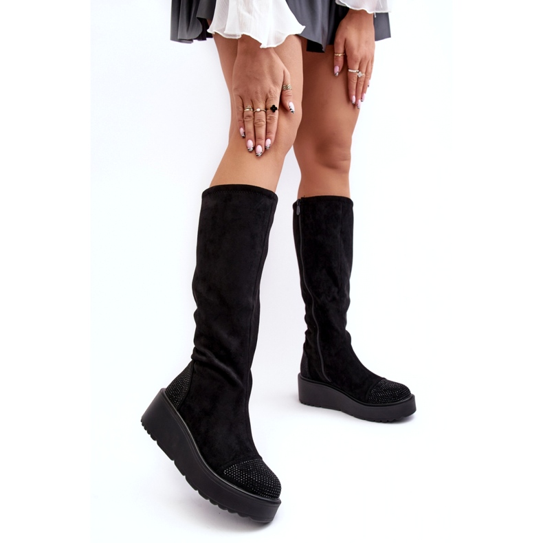 Women's Suede Boots on the S.Barski Platform, Black 1
