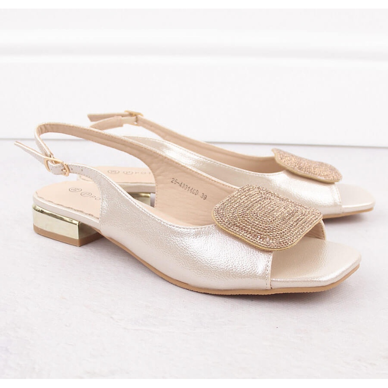 Elegant women's sandals with gold zircon decoration Potocki WS43314 golden 1