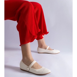 White ballet flats with a matte finish, fastened with a buckle 2