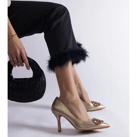 Gold high heels decorated with colorful zircons golden 2