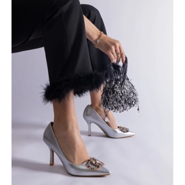 Silver high heels decorated with colorful zircons 1