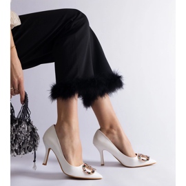 White high heels decorated with colorful zircons 1