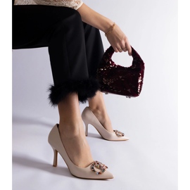 Beige high heels decorated with colorful zircons 1