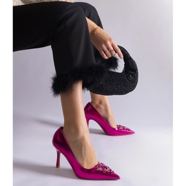 Pink patent stilettos decorated with zircons 1