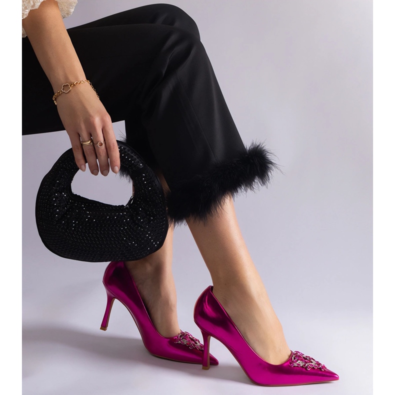 Pink patent stilettos decorated with zircons 2