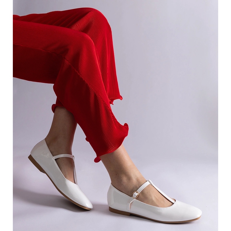 White patent ballet flats with a belt 1