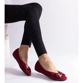 Burgundy ballet flats decorated with a bow and brooch red 1