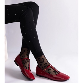 Red patent ballet flats with a belt 1