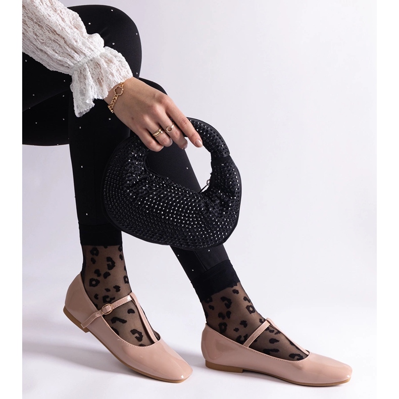 Beige patent ballet flats with a belt 2