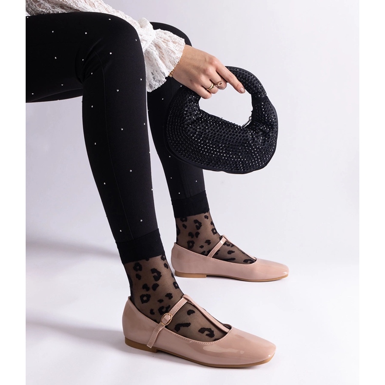 Beige patent ballet flats with a belt 1