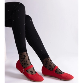 Red ballet flats with a matte finish, fastened with a buckle 1