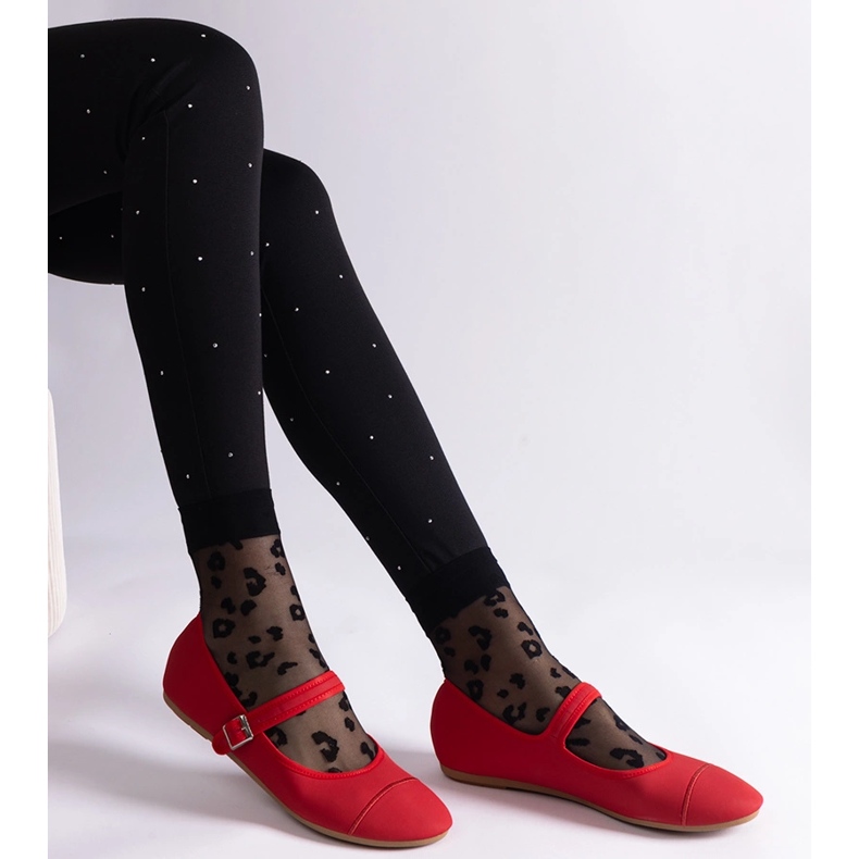Red ballet flats with a matte finish, fastened with a buckle 1