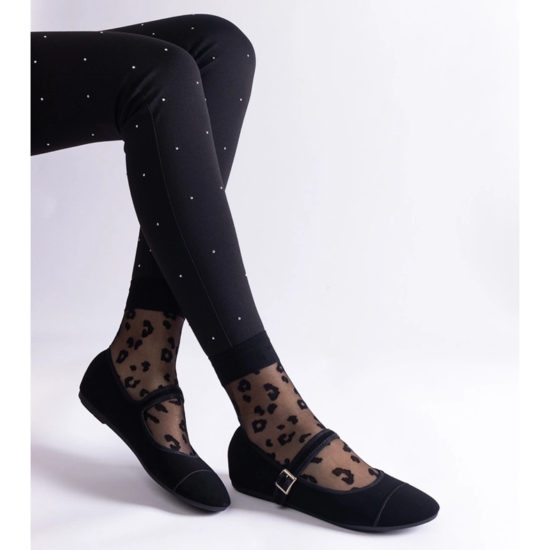 Black ballet flats with a matte finish, fastened with a buckle 1