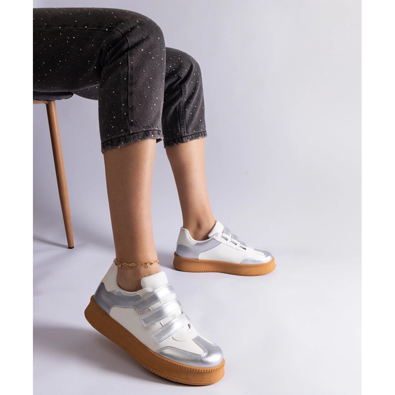 Silver sneakers fastened with Velcro 1 Silver sneakers fastened with Velcro 1