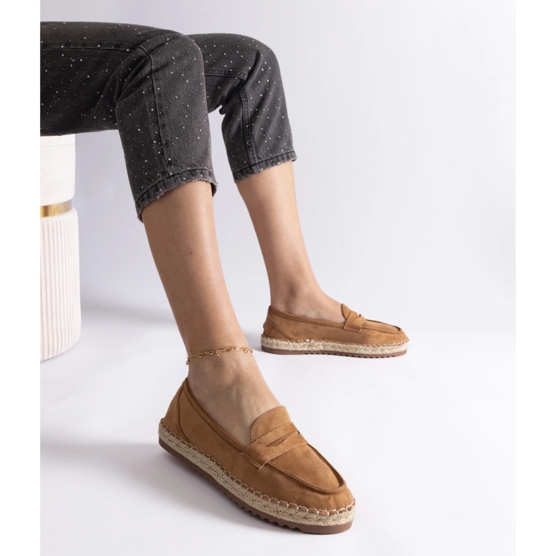 Caramel sliding espadrilles on the platform brown 1