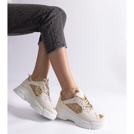 Beige women's sneakers with glitter inserts 2