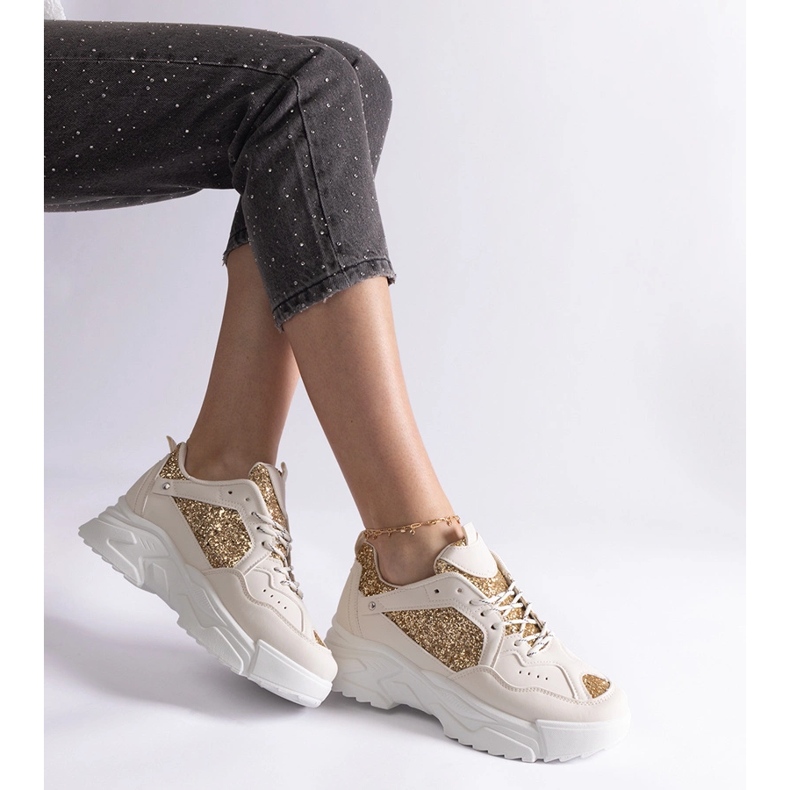 Beige women's sneakers with glitter inserts 2