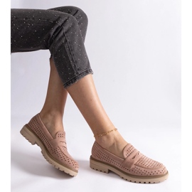 Pink openwork moccasins made of eco suede 2