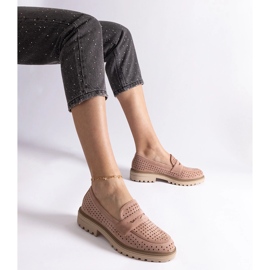 Pink openwork moccasins made of eco suede 1
