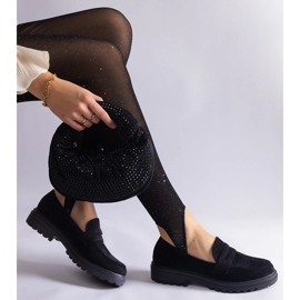 Black openwork moccasins made of eco suede 1