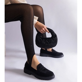 Black openwork moccasins made of eco suede 2