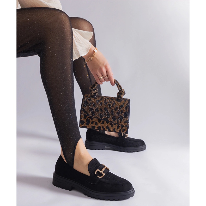 Black openwork loafers with eco suede with a firing 2
