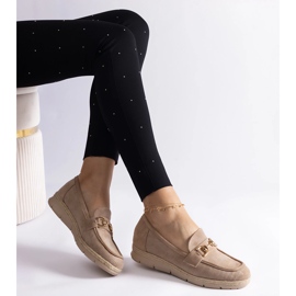 Beige women's moccasins with eco suede with a chain 2