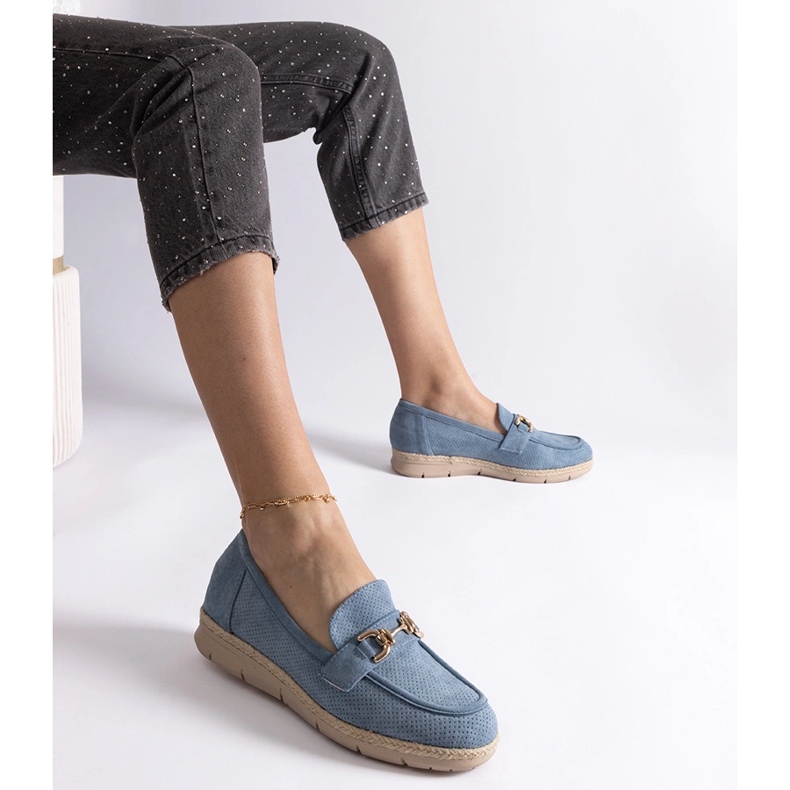 Blue women's loafers with eco suede with a chain 1