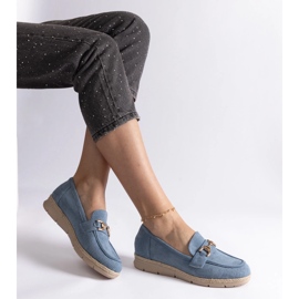 Blue women's loafers with eco suede with a chain 2 Blue women's loafers with eco suede with a chain 2