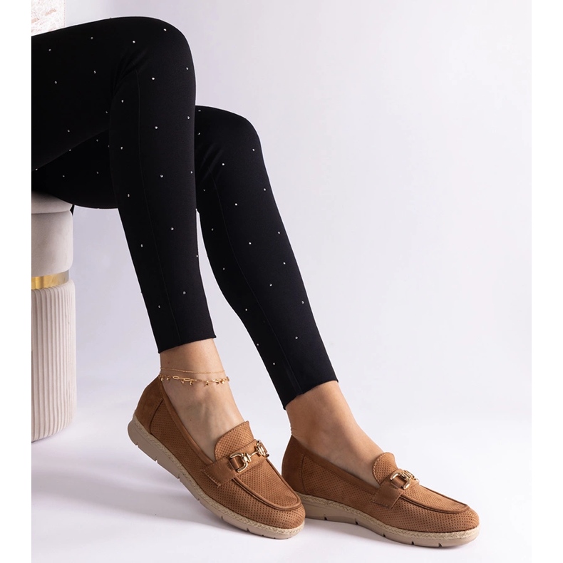 Caramel women's moccasins with eco suede with a chain brown 1