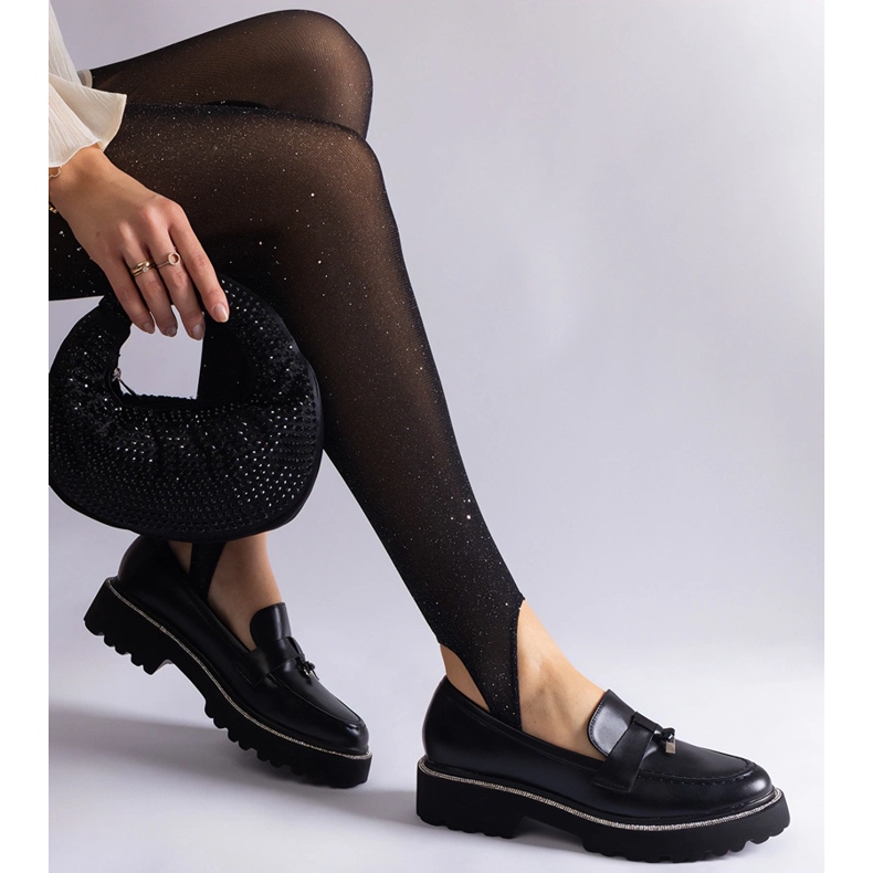 Black loafers with eco leather with an ornament 2