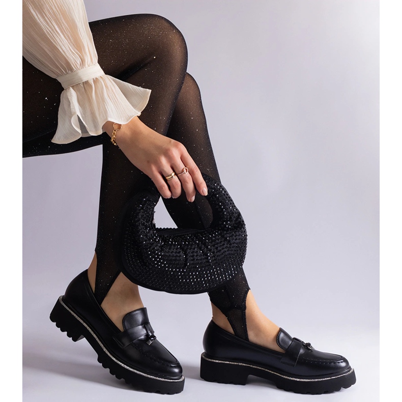Black loafers with eco leather with an ornament 1