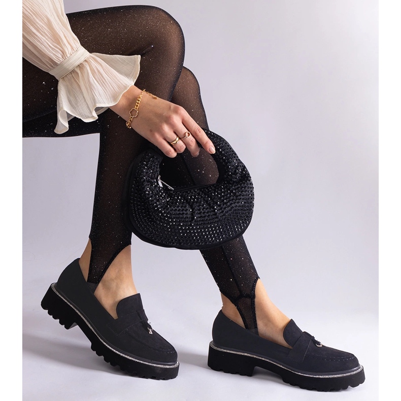 Black moccasins of suede skin with an ornament 1