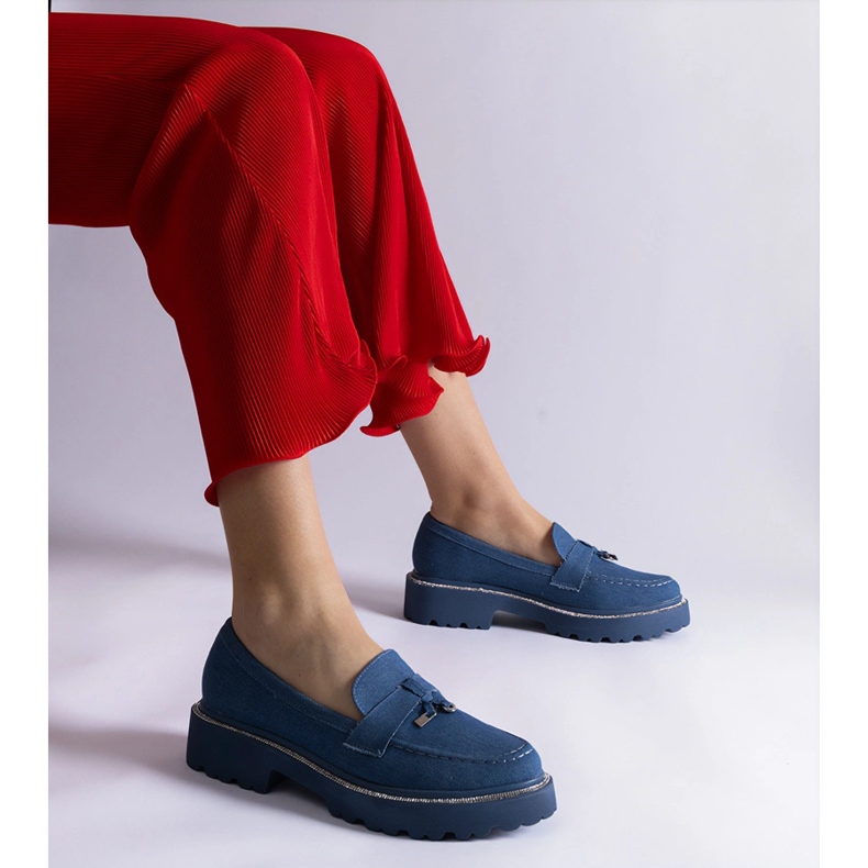 Blue denim loafers with an ornament 1