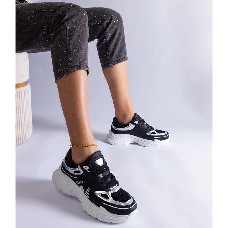 Black women's sneakers with silver inserts 1 Black women's sneakers with silver inserts 1