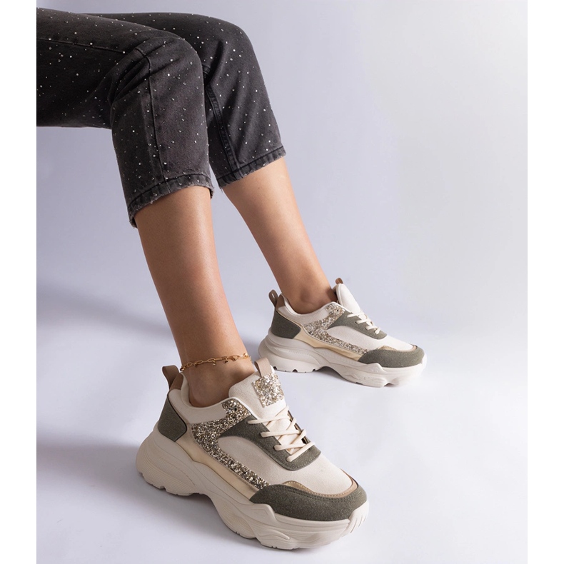 Green sneakers with glitter inserts 1