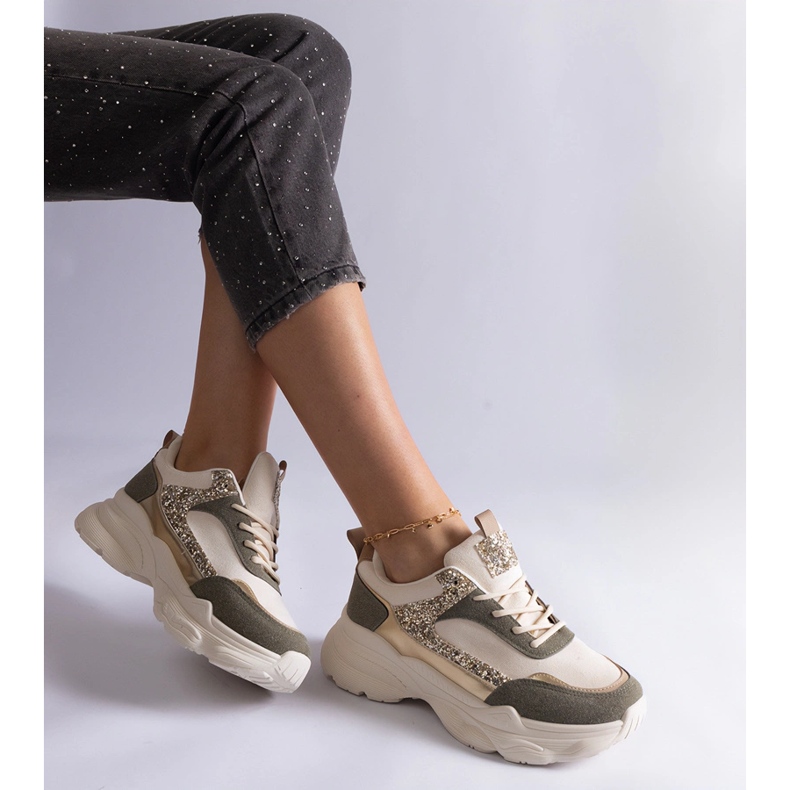 Green sneakers with glitter inserts 2