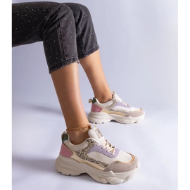 Multicolored sneakers with glitter inserts beige 1