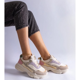 Multicolored sneakers with glitter inserts beige 2