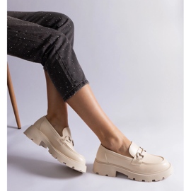 Beige eco-leather moccasins with gold decoration 1 Beige eco-leather moccasins with gold decoration 1