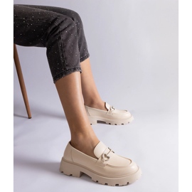 Beige eco-leather moccasins with gold decoration 2 Beige eco-leather moccasins with gold decoration 2