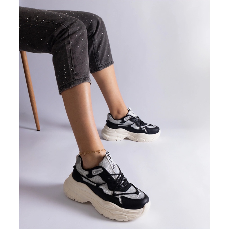 Black sneakers with glitter inserts 1