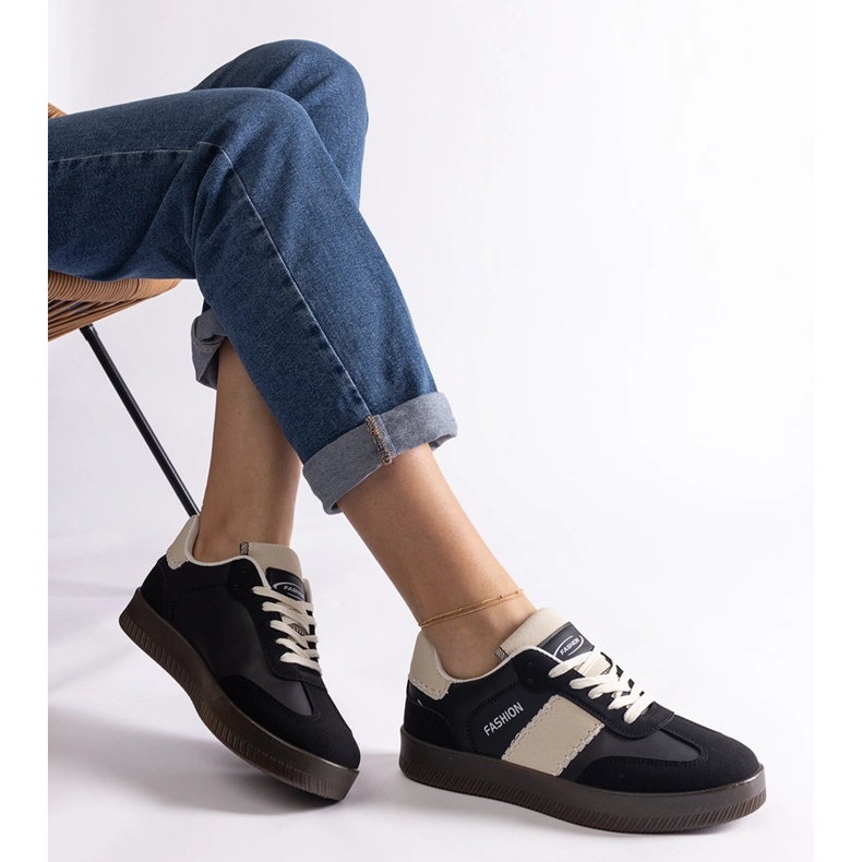 Black platform sneakers with stitching 2