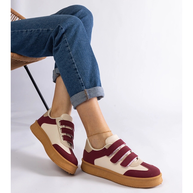 Burgundy sneakers with Velcro fastening red 2