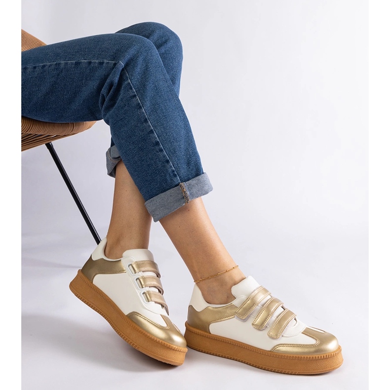 Gold sneakers with Velcro fastening golden 2