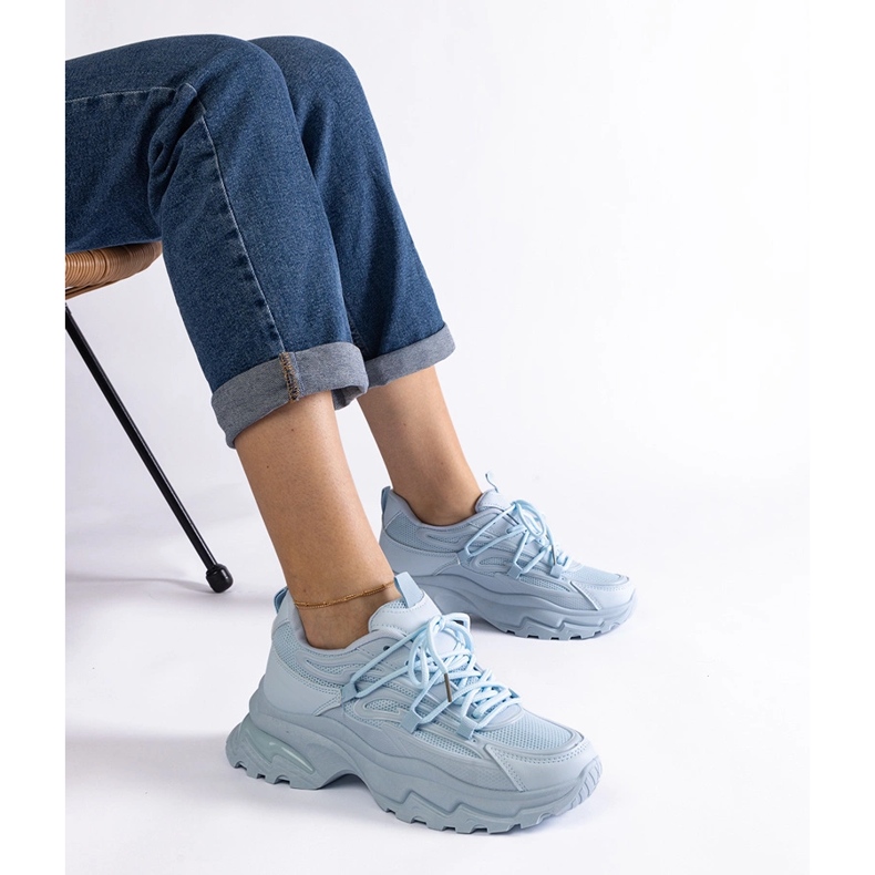 Blue sports sneakers with a massive sole 1