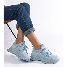 Blue sports sneakers with a massive sole 2