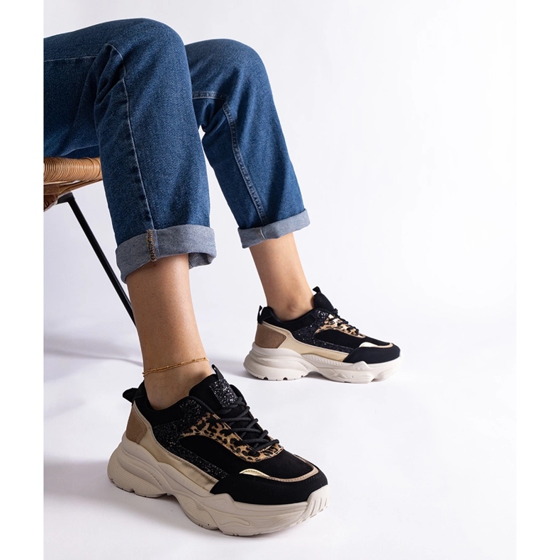 Black sneakers with glitter inserts 1